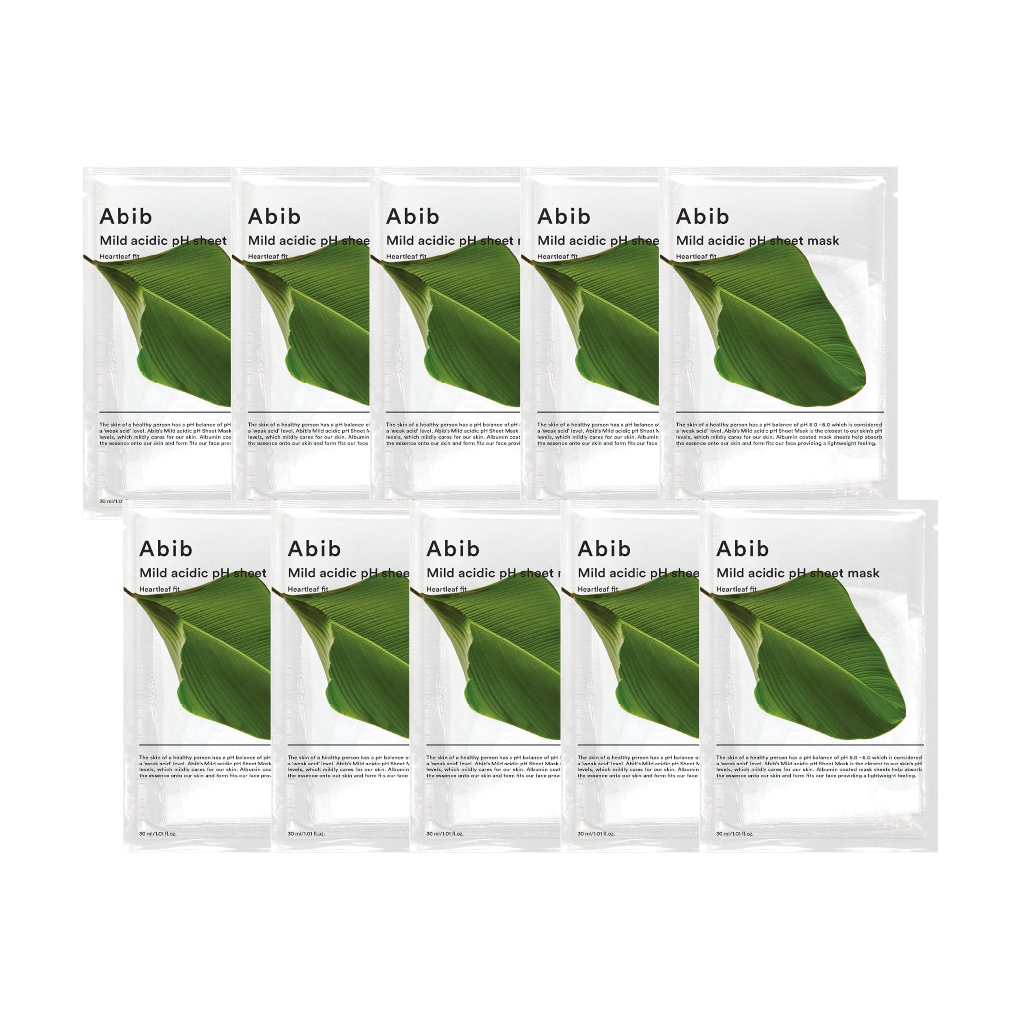 ABIB Mild acidic pH sheet mask Heartleaf fit 30mL (10 sheets) - K-Beauty In House